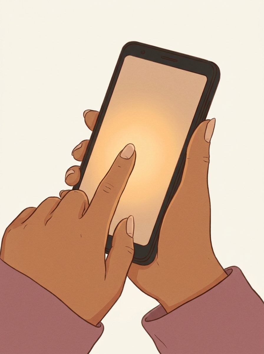 A hand tapping a symptom chip on a phone